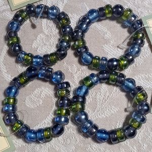 Set of 4 Vintage Wire Wrapped Iridescent Glass Bead Napkin Rings